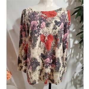 Talbots Floral Rose 100% Merino Wool Lightweight Knit Boat Neck Sweater Size 2X